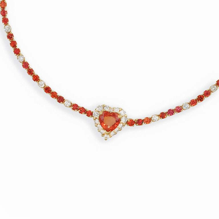 Orange Sapphire Diamond Heart Bracelet