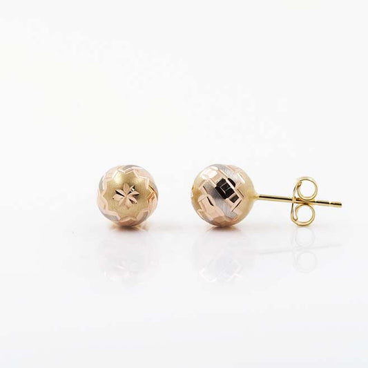 Gold Ball Earrings-Tri Color