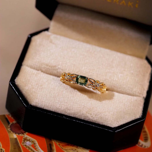Green Sapphire Golden Plait Ring