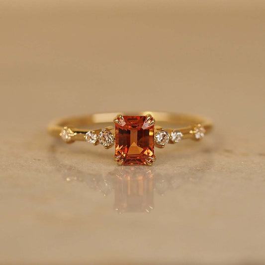 Orange Sapphire Emerald Ring